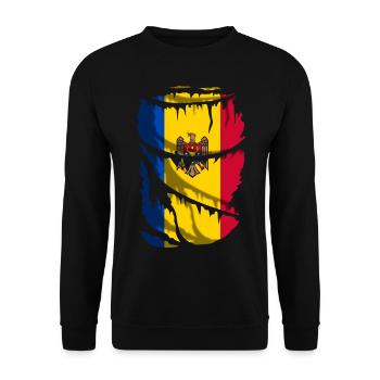 Flagge von Moldawien, zerbrochener oder zerrissener Stoffeffekt - Unisex Pullover - Schwarz - Vorne - Alina (178cm) & Michal (187cm)