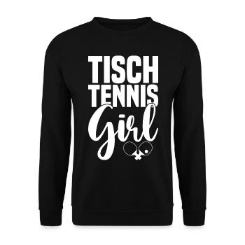 Table tennis girl saying with table tennis bat - Unisex Sweatshirt - black - Front - Alina (178cm) & Michal (187cm)