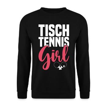 Table tennis girl saying with table tennis bat - Unisex Sweatshirt - black - Front - Alina (178cm) & Michal (187cm)