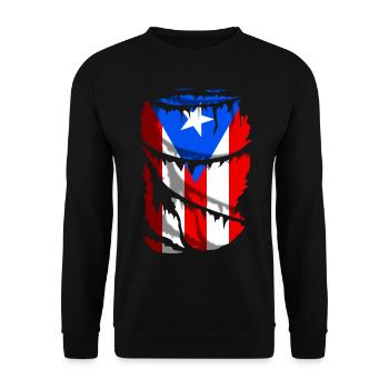 Flagge von Puerto Rico, Broken Fabric Effekt - Unisex Pullover - Schwarz - Vorne - Alina (178cm) & Michal (187cm)
