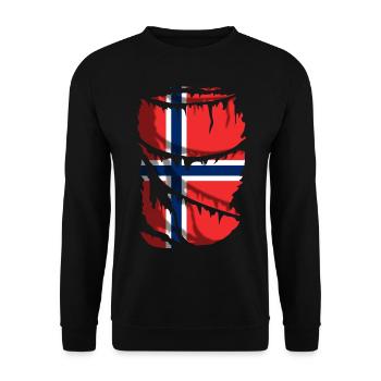 Flagge Norwegens, zerbrochener oder zerrissener Stoffeffekt - Unisex Pullover - Schwarz - Vorne - Alina (178cm) & Michal (187cm)