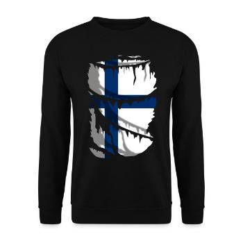 Drapeau de la Finlande, effet tissu cassé - Sweat-shirt Unisexe - noir - Devant - Alina (178cm) & Michal (187cm)