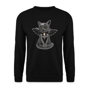 Chat avec des ailes, Halloween, Hallomeow - Sweat-shirt Unisexe - noir - Devant - Alina (178cm) & Michal (187cm)