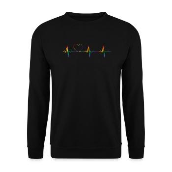 Lgbtq Regenbogenflagge Herzschlag Lesbisch Queer - Unisex Pullover - Schwarz - Vorne - Alina (178cm) & Michal (187cm)