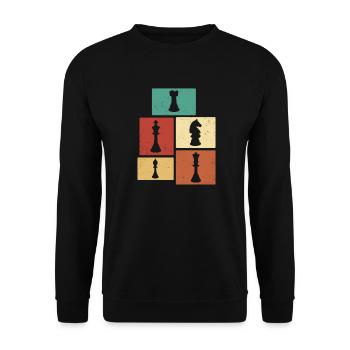 Schachfiguren Schachbrett Schachspieler Vintage - Unisex Pullover - Schwarz - Vorne - Alina (178cm) & Michal (187cm)