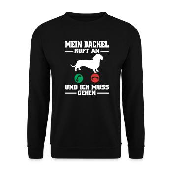 Dackel Ruft An Dachshund Teckel - Unisex Pullover - Schwarz - Vorne - Alina (178cm) & Michal (187cm)