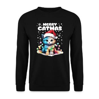 Cute cat with fairy lights celebrating Christmas - Unisex Sweatshirt - black - Front - Alina (178cm) & Michal (187cm)
