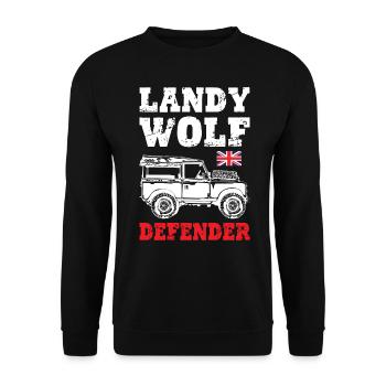 Landy Wolf Defender - Unisex Pullover - Schwarz - Vorne - Alina (178cm) & Michal (187cm)