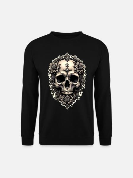 Totenkopf Totenkopf und Blumen Gothic Vintage Rock - Unisex Pullover - Schwarz