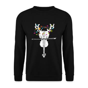 Xmas Violinist Rentier Weihnachtsgeige - Unisex Pullover - Schwarz - Vorne - Alina (178cm) & Michal (187cm)