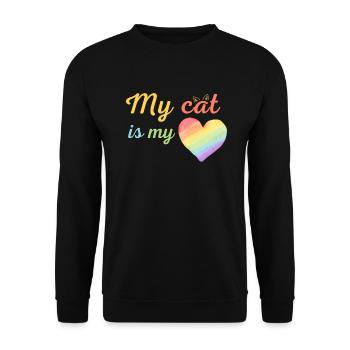 Meine Katze ist meine liebe Regenbogenfarben - Unisex Pullover - Schwarz - Vorne - Alina (178cm) & Michal (187cm)
