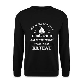 t shirt therapie bateau humour marin homme voilier - Sweat-shirt Unisexe - noir - Devant - Alina (178cm) & Michal (187cm)