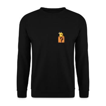 Bitcoin Coin Block Mario Münze Fragezeichen Box - Unisex Pullover - Schwarz - Vorne - Alina (178cm) & Michal (187cm)