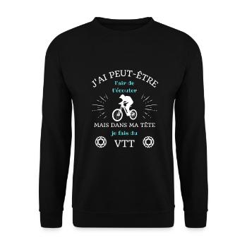 t shirt dans ma tete vtt humour vététiste homme - Sweat-shirt Unisexe - noir - Devant - Alina (178cm) & Michal (187cm)