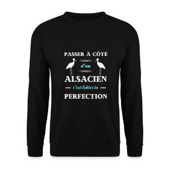 t shirt alsacien perfection humour alsace homme - Sweat-shirt Unisexe - noir - Devant - Alina (178cm) & Michal (187cm)