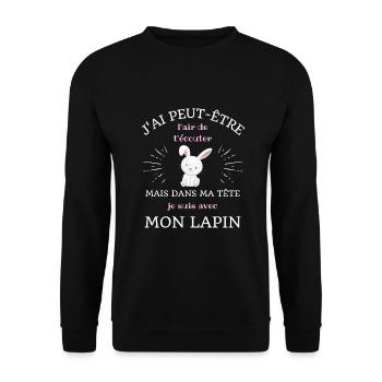 lapin dans ma tete humour lapin femme humoristique - Sweat-shirt Unisexe - noir - Devant - Alina (178cm) & Michal (187cm)