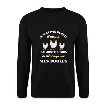 besoin d'un psy poules humour poule poulailler - Sweat-shirt Unisexe - noir - Devant - Alina (178cm) & Michal (187cm)