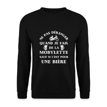 ne pas deranger mobylette biere humour mobeur mob - Sweat-shirt Unisexe - noir - Devant - Alina (178cm) & Michal (187cm)