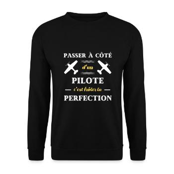 perfection pilote avion humour aviateur ulm cadeau - Sweat-shirt Unisexe - noir - Devant - Alina (178cm) & Michal (187cm)
