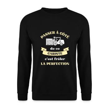 perfection cariste homme humour magasinier cadeau - Sweat-shirt Unisexe - noir - Devant - Alina (178cm) & Michal (187cm)