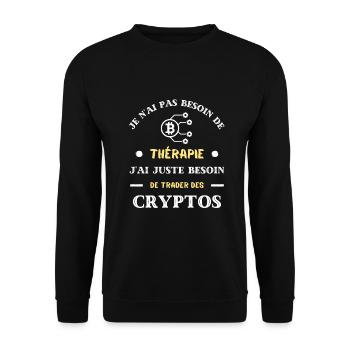 therapie cryptos humour crypto monnaie homme drole - Sweat-shirt Unisexe - noir - Devant - Alina (178cm) & Michal (187cm)