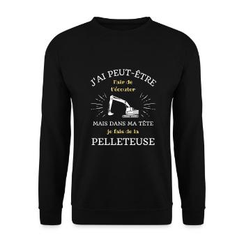 dans ma tete pelleteuse humour engins chantier - Sweat-shirt Unisexe - noir - Devant - Alina (178cm) & Michal (187cm)