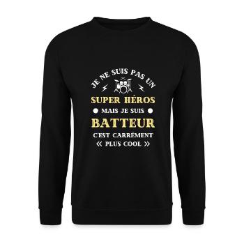 super heros batteur humour batterie homme garçon - Sweat-shirt Unisexe - noir - Devant - Alina (178cm) & Michal (187cm)