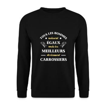 hommes égaux carrossier humour carrosserie homme - Sweat-shirt Unisexe - noir - Devant - Alina (178cm) & Michal (187cm)