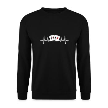 Belote Man Heartbeat Humor Geschenkidee - Unisex Pullover - Schwarz - Vorne - Alina (178cm) & Michal (187cm)
