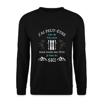 dans ma tête ski homme humour skieur montagne - Sweat-shirt Unisexe - noir - Devant - Alina (178cm) & Michal (187cm)