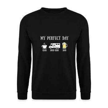 Mein perfekter Tag Camping Auto Mann Humor Papy Drole - Unisex Pullover - Schwarz - Vorne - Alina (178cm) & Michal (187cm)