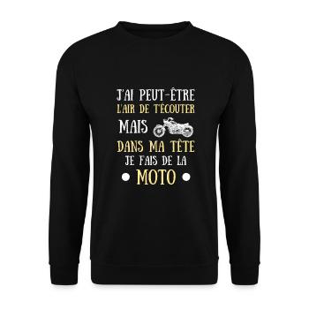 Dans ma tête moto homme humour motard humoristique - Sweat-shirt Unisexe - noir - Devant - Alina (178cm) & Michal (187cm)