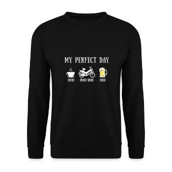my perfect day mobylette homme humour motobécane - Sweat-shirt Unisexe - noir - Devant - Alina (178cm) & Michal (187cm)