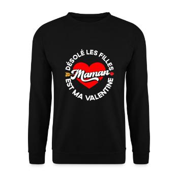 Maman Est Ma Valentine Saint Valentin Mère et Fils - Sweat-shirt Unisexe - noir - Devant - Alina (178cm) & Michal (187cm)