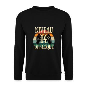 niveau 14 ans débloqué cadeau anniversaire garçon - Sweat-shirt Unisexe - noir - Devant - Alina (178cm) & Michal (187cm)
