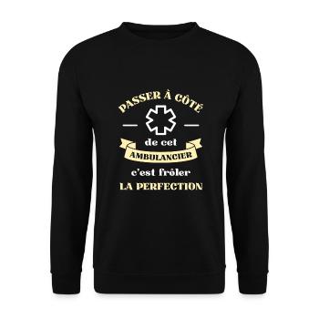ambulancier perfection homme humour ambulance - Sweat-shirt Unisexe - noir - Devant - Alina (178cm) & Michal (187cm)