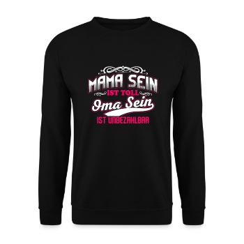 Oma Omi Großmutter unbezahlbar - Unisex Pullover - Schwarz - Vorne - Alina (178cm) & Michal (187cm)