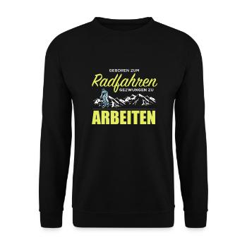GEBOREN ZUM RADFAHREN | Cooler Fahrrad Spruch - Unisex Pullover - Schwarz - Vorne - Alina (178cm) & Michal (187cm)