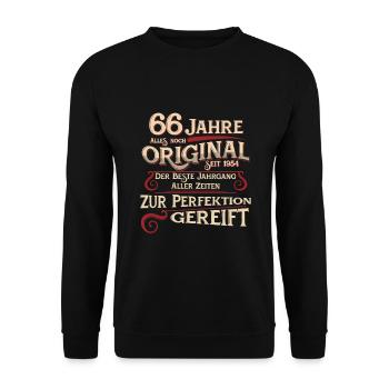 66. Geburtstag Jahre Geburtstagsgeschenk 1954 - Unisex Pullover - Schwarz - Vorne - Alina (178cm) & Michal (187cm)