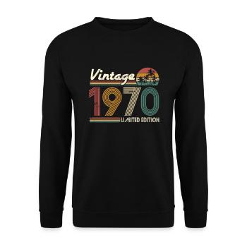 Vintage 1970's Born 51 Birthday Retro - Unisex Sweatshirt - black - Front - Alina (178cm) & Michal (187cm)