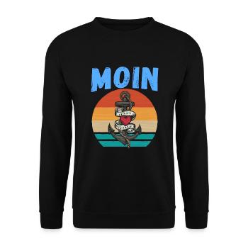Moin lustige Norddeutsch Sprüche Ozean Meer Anker - Unisex Pullover - Schwarz - Vorne - Alina (178cm) & Michal (187cm)