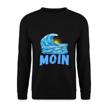 Moin lustige Norddeutsch Sprüche Ozean Meer Anker - Unisex Pullover - Schwarz - Vorne - Alina (178cm) & Michal (187cm)