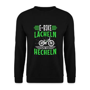 Ebike Lächeln Statt Hecheln Radsport Akku Fahrrad - Unisex Pullover - Schwarz - Vorne - Alina (178cm) & Michal (187cm)
