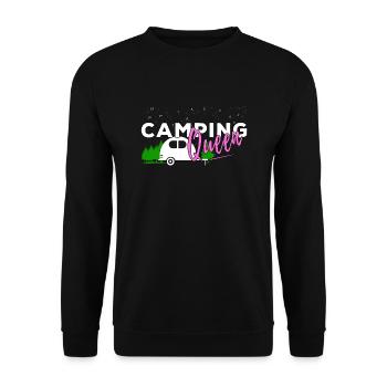 Lustige Camping Sprüche Camping Queen Outdoor - Unisex Pullover - Schwarz - Vorne - Alina (178cm) & Michal (187cm)