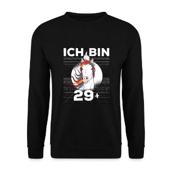 Ich bin 29 + Geburtstag Vaporwave Einhorn - Unisex Pullover - Schwarz - Vorne - Alina (178cm) & Michal (187cm)