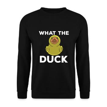 Ich mag Enten What the Duck Gelbe Enten - Unisex Pullover - Schwarz - Vorne - Alina (178cm) & Michal (187cm)