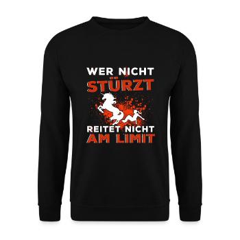 Lustige Pferde Reiten Sprüche Reiter Reiterin - Unisex Pullover - Schwarz - Vorne - Alina (178cm) & Michal (187cm)