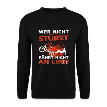 Lustige Fahrrad Sprüche Radsport Fahrradfahrer MTB - Unisex Pullover - Schwarz - Vorne - Alina (178cm) & Michal (187cm)