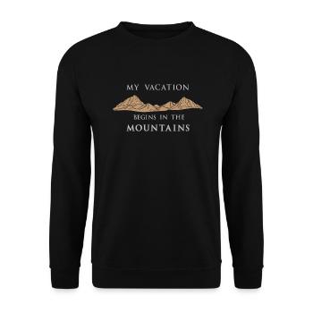 My holiday starts in the mountains, grey, English - Unisex Sweatshirt - black - Front - Alina (178cm) & Michal (187cm)