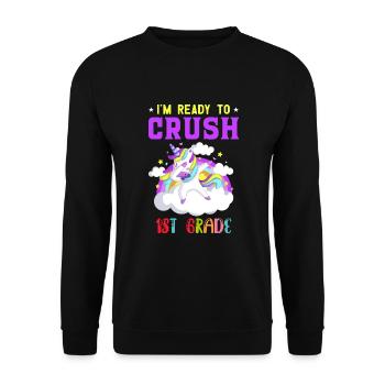 Ich bin bereit, Regenbogenmädchen Jungen der 1. Klasse zu zerquetschen - Unisex Pullover - Schwarz - Vorne - Alina (178cm) & Michal (187cm)